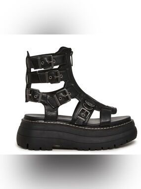Dolls Kill Black Buckled Platform Gladiator Sandal
